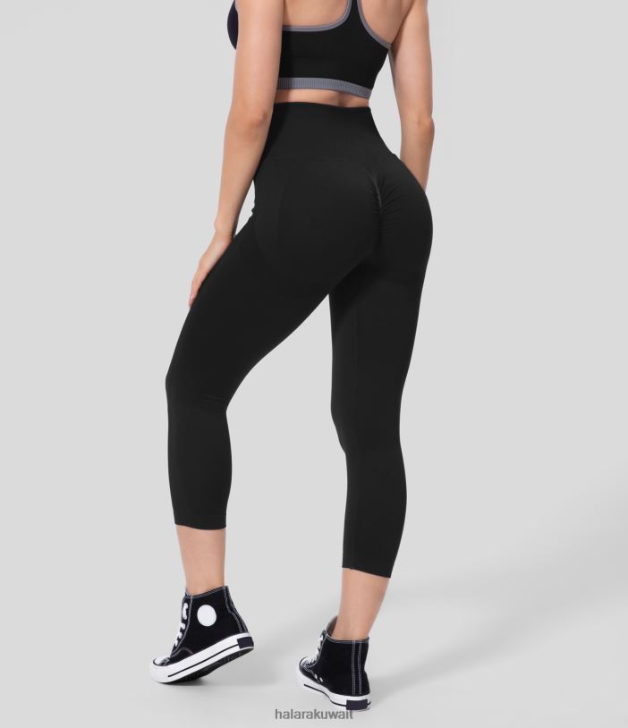 ملابس رياضية أسود TDP4N1456 نحيف Halara تدفق سلس عالي الخصر بعقب رفع طماق اليوغا كابري مكشكشة