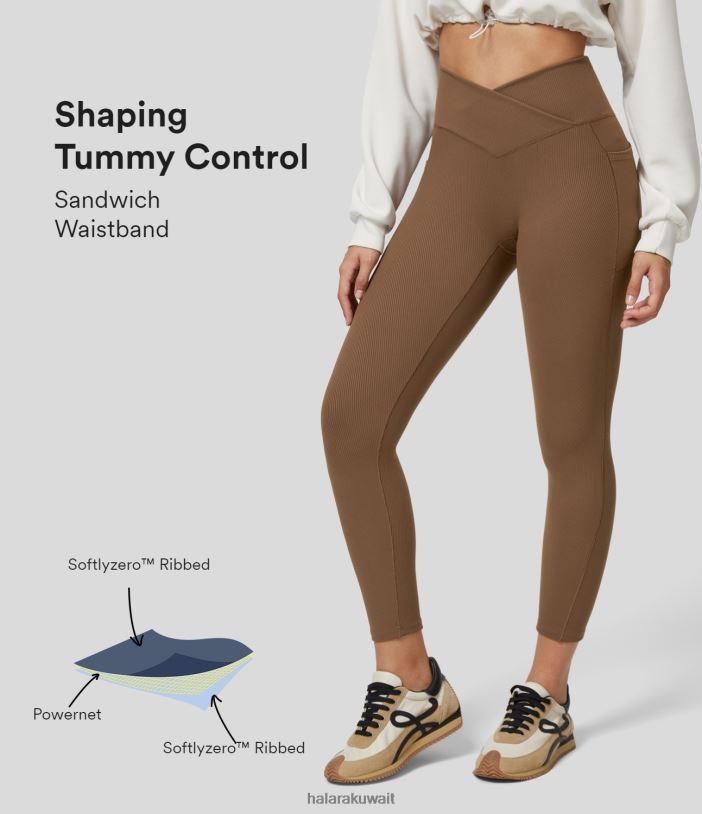 ملابس رياضية الحلوى TDP4N1466 نحيف Halara بنطال Softlyzero مضلع عالي الخصر للتحكم في البطن وجيب جانبي سادة يوجا 7/8