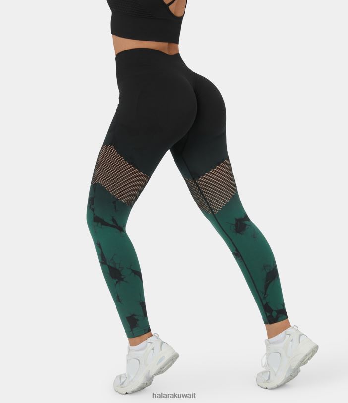 ملابس رياضية صبغة ربطة عنق خضراء داكنة TDP4N1468 نحيف Halara تدفق سلس عالي الخصر مكشكش مقصوص وربطة عنق طماق اليوغا