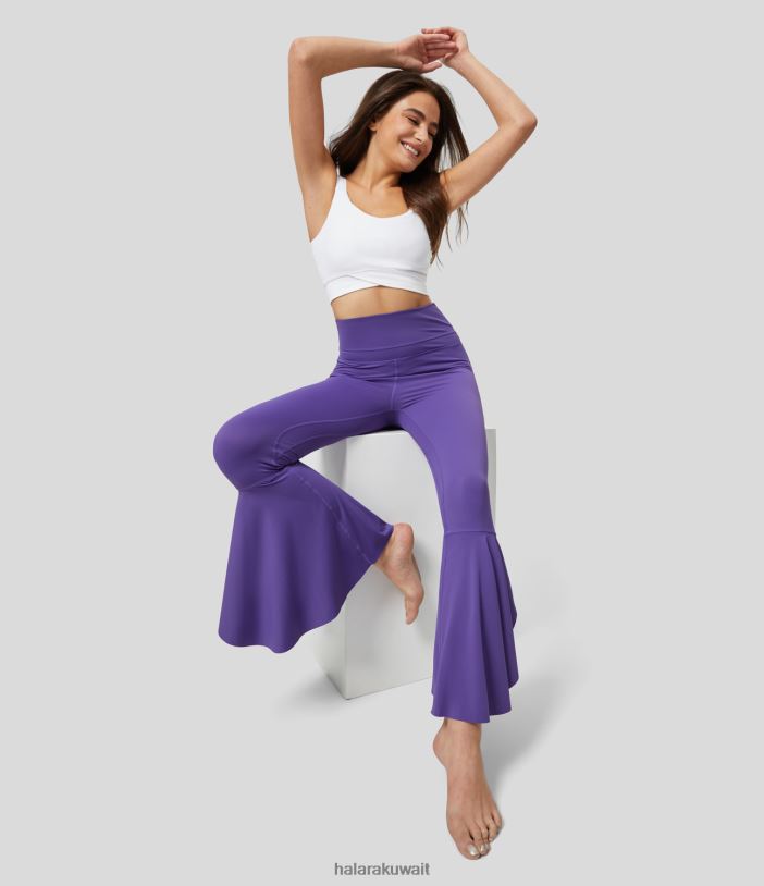 ملابس رياضية الخريف الأرجواني TDP4N1473 نحيف Halara بنطال Softlyzero Airy بخصر عالٍ وحزام خصر أمامي وجيب وحاشية بتلات وتدفق 7/8 بملمس رائع للرقص