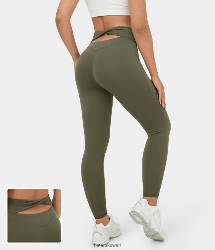 ملابس رياضية العشب الرمادي الأخضر TDP4N1476 نحيف Halara بنطال يوجا ملتوي عالي الخصر من Softlyzero مقاس 7/8