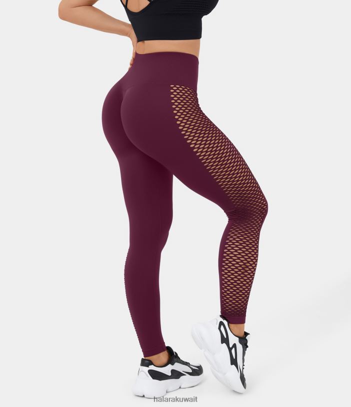ملابس رياضية نبيذ ويندسور TDP4N1477 نحيف Halara سراويل يوجا 7/8 مكشكشة ذات تدفق سلس وخصر عالٍ