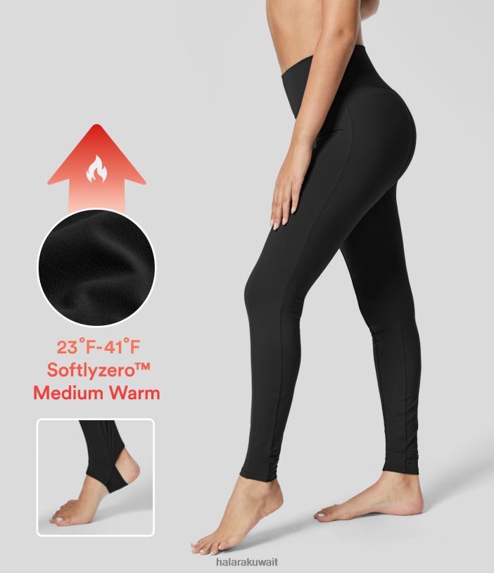 ملابس رياضية أسود TDP4N1491 نحيف Halara بنطال ضيق لليوجا مصنوع من الصوف عالي الخصر وخياطة علوية من Softlyzero