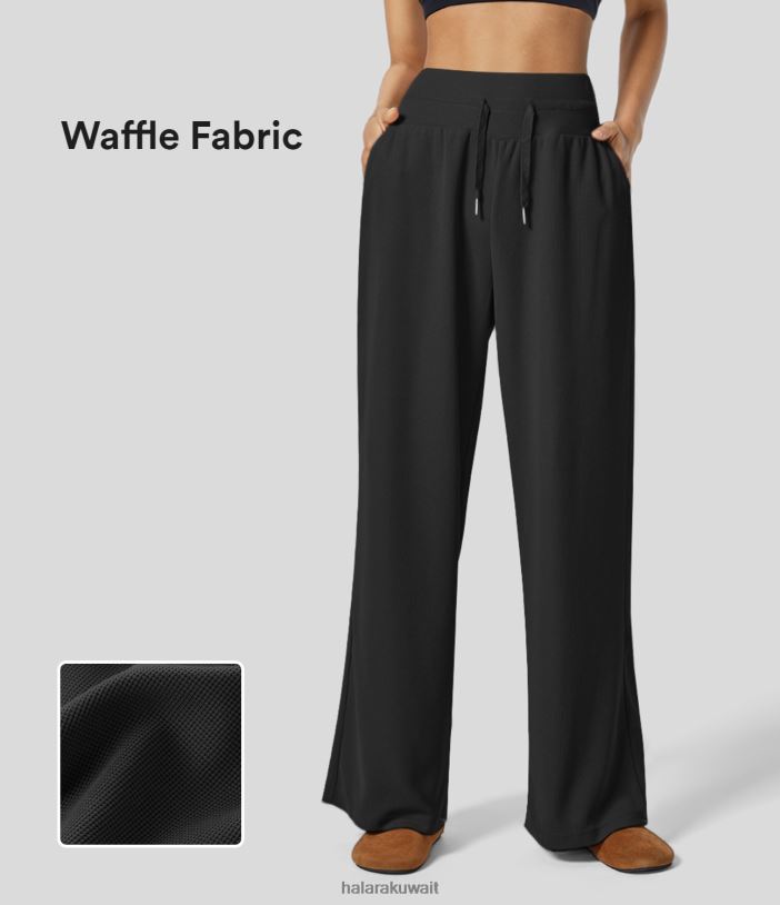 ملابس رياضية أسود TDP4N149 نحيف Halara بنطال كاجوال بخصر عالٍ ورباط وجيب جانبي واسع الساق