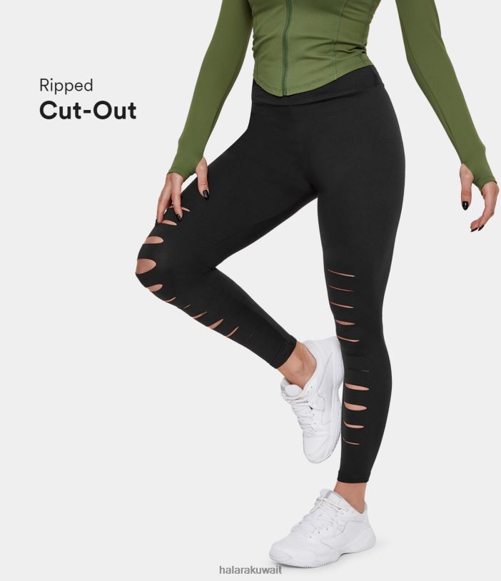 ملابس رياضية أسود TDP4N1500 نحيف Halara طماق عارضة الصلبة ممزق عالية مخصر