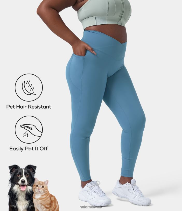 ملابس رياضية أزرق فاتح TDP4N1505 نحيف Halara باتيتوف الحيوانات الأليفة مقاومة لشعر الحيوانات الأليفة عالية الخصر طماق بالإضافة إلى الحجم