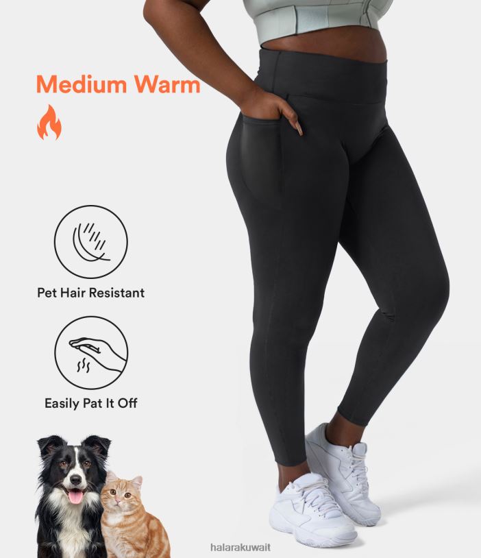 ملابس رياضية أسود TDP4N1517 نحيف Halara باتيتوف الحيوانات الأليفة الصوف المقاوم لشعر الحيوانات الأليفة جيب جانبي متقاطع بالإضافة إلى حجم طماق عارضة 7/8