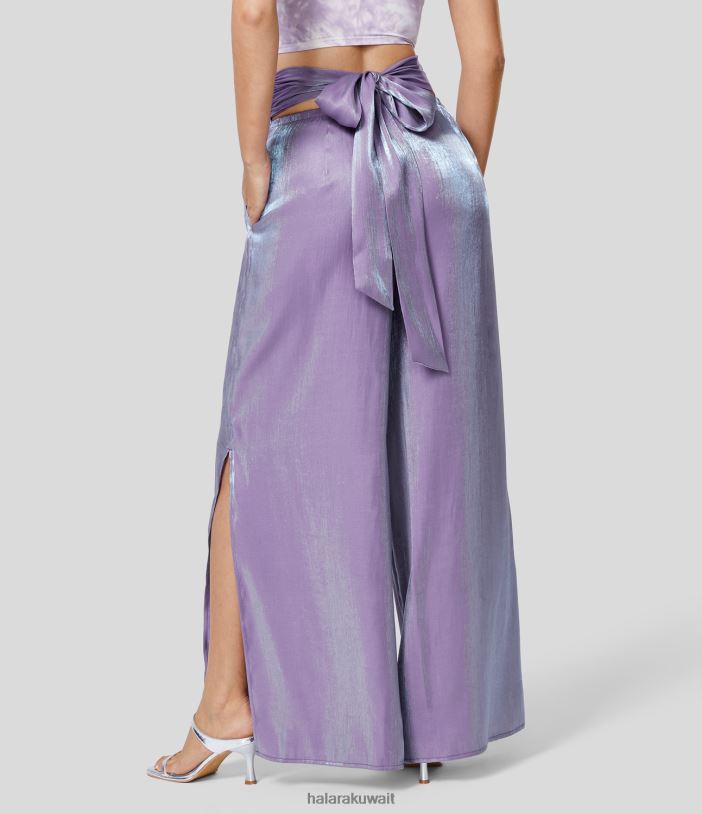 ملابس افتتان TDP4N152 نحيف Halara سروال كاجوال عالي الخصر ومكشكش وسحاب خلفي غير مرئي وجيب جانبي منقسم وواسع الساق