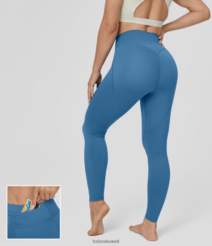 ملابس رياضية فالارتا الأزرق TDP4N1531 نحيف Halara بنطال ضيق بجيب أمامي عالي الخصر ومكشكش لرفع المؤخرة مقاس 7/8