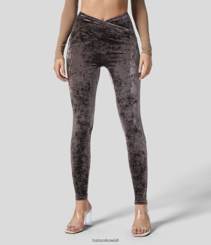 ملابس رياضية الكمأة البرقوق TDP4N1557 نحيف Halara بنطال ضيق عالي الخصر وجيب جانبي مخملي كاجوال 7/8