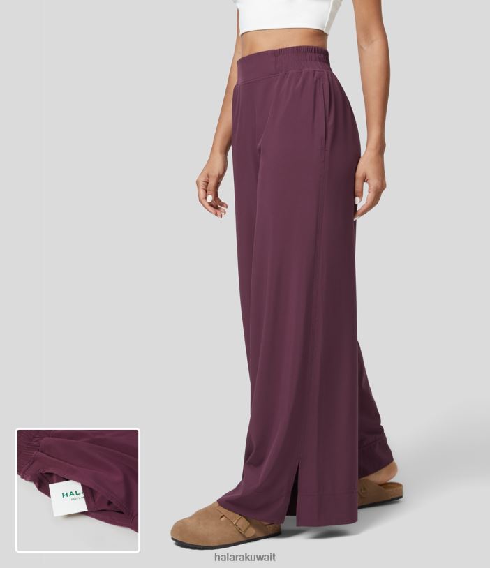 ملابس رياضية قطيفة TDP4N155 نحيف Halara بنطال كاجوال بخصر عالٍ وجيب جانبي وساق واسعة وحاشية مقسمة وسريع الجفاف