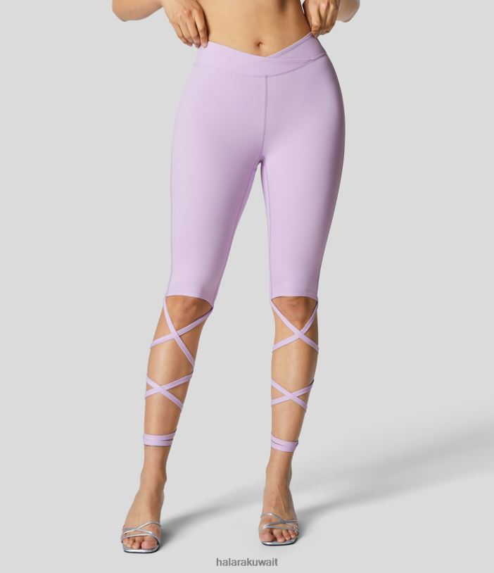 ملابس رياضية الأوركيد الوردي TDP4N1562 نحيف Halara بنطال Softlyzero Airy على شكل حرف V متقاطع متوسط ​​الارتفاع وأساور بعقدة متقاطعة وملمس رائع