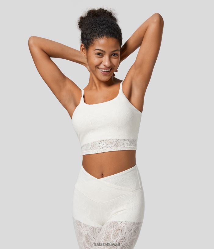 ملابس رياضية أبيض TDP4N1579 نحيف Halara حمالة صدر يوغا رياضية مقصوصة بطبقة من الدانتيل ودعم منخفض