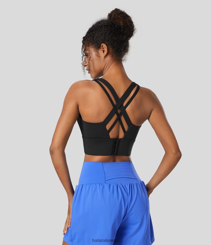 ملابس رياضية أسود TDP4N1583 نحيف Halara حمالة صدر رياضية للجري بدعم متوسط ​​برقبة على شكل حرف U بدون ظهر ومتقاطعة وقابلة للتعديل