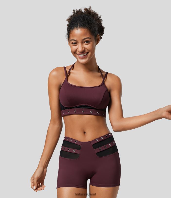 ملابس رياضية التوت الأحمر TDP4N1596 نحيف Halara حمالة صدر رياضية غير رسمية ذات ملمس بارد من Softlyzero ذات دعم منخفض مع ثقوب شبكية متباينة بدون ظهر