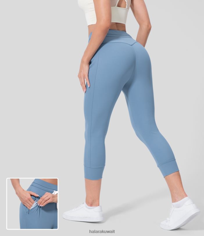 ملابس رياضية ظل أزرق TDP4N15 نحيف Halara Softlyzero Airy عالي الخصر برباط وجيب جانبي سادة كابري للركض اليوغا بملمس رائع