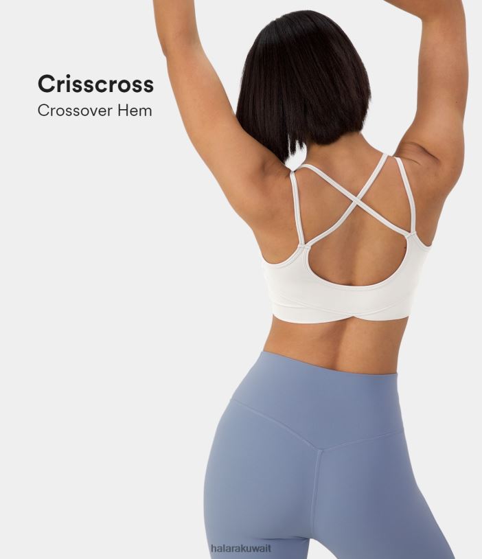 ملابس رياضية أبيض TDP4N1604 نحيف Halara حمالة صدر رياضية Softlyzero ذات دعم منخفض بدون ظهر وأشرطة سباغيتي متقاطعة بحاشية متقاطعة