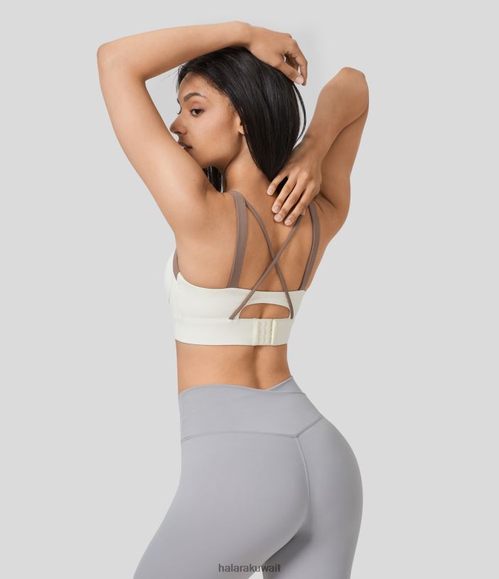 ملابس رياضية سنو وايت بلوط TDP4N1610 نحيف Halara حمالة صدر رياضية للجري بدون ظهر متقاطعة ومزودة بإبزيم قابل للتعديل ودعم متوسط