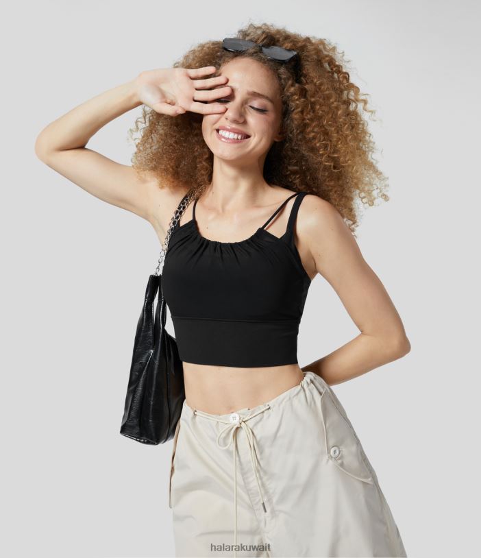 ملابس رياضية أسود TDP4N1612 نحيف Halara حمالة صدر رياضية لليوجا ذات ظهر شبكي متباين ومطويات منخفضة الدعم