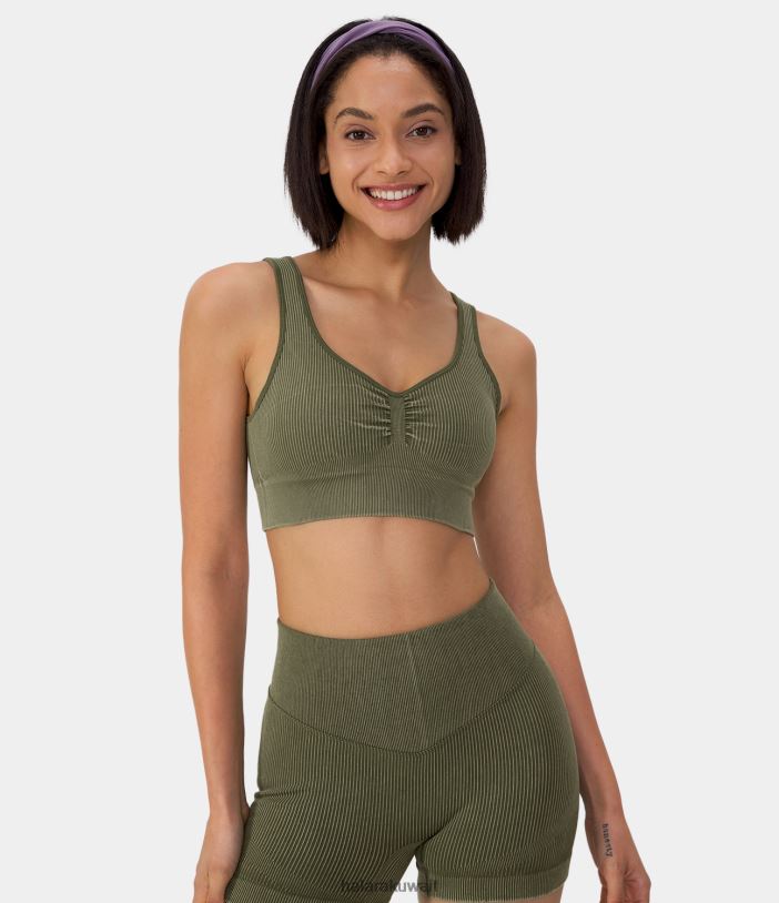 ملابس رياضية إبداعي TDP4N1614 نحيف Halara حمالة صدر رياضية لليوجا مكشكشة ودعم متوسط ​​التدفق بدون خياطة