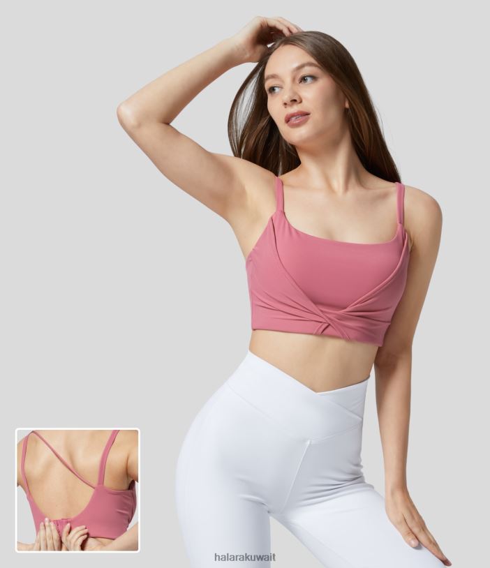ملابس رياضية الوردي الحمر TDP4N1616 نحيف Halara حمالة صدر رياضية لليوجا ملتوية بإبزيم قابل للتعديل بدون ظهر ودعم منخفض