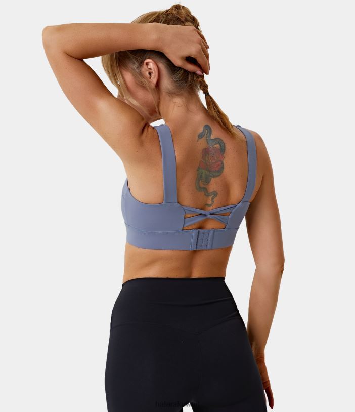 ملابس رياضية الدخان الأزرق TDP4N1618 نحيف Halara حمالة صدر رياضية للجري ذات دعم متوسط ​​للظهر مع خطاف قابل للتعديل
