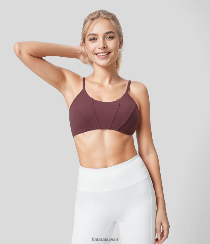 ملابس رياضية الماهوجني الأحمر TDP4N1622 نحيف Halara Softlyzero حمالة صدر رياضية لليوجا بدعم منخفض برقبة على شكل حرف U وحزام قابل للتعديل بدون ظهر