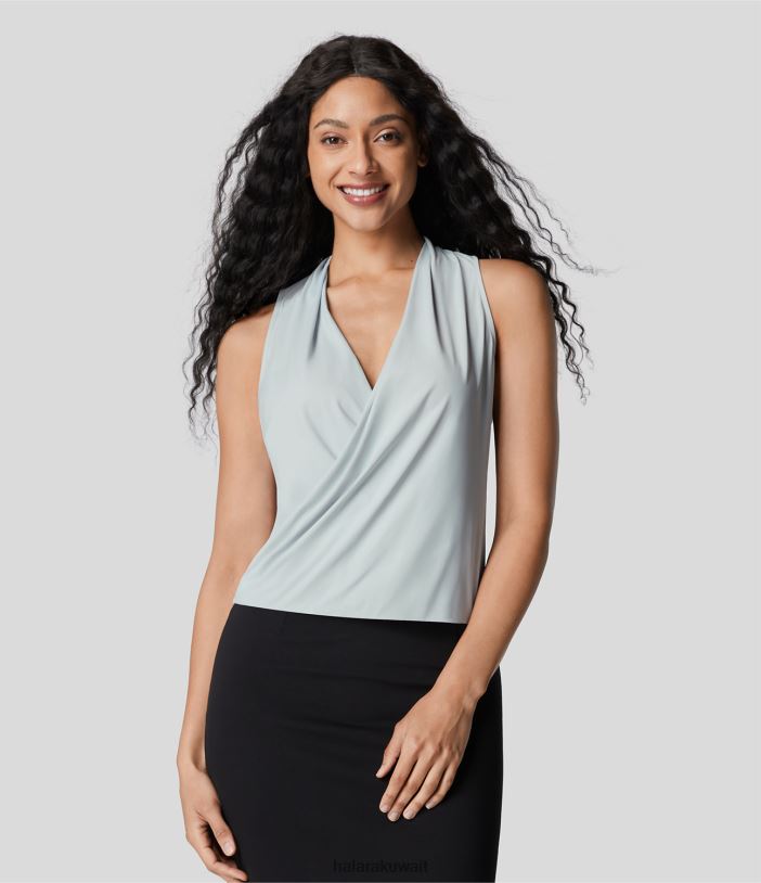 ملابس استحى أزرق TDP4N1629 نحيف Halara سترة علوية متقاطعة برقبة على شكل حرف V بدون أكمام ذات ملمس رائع