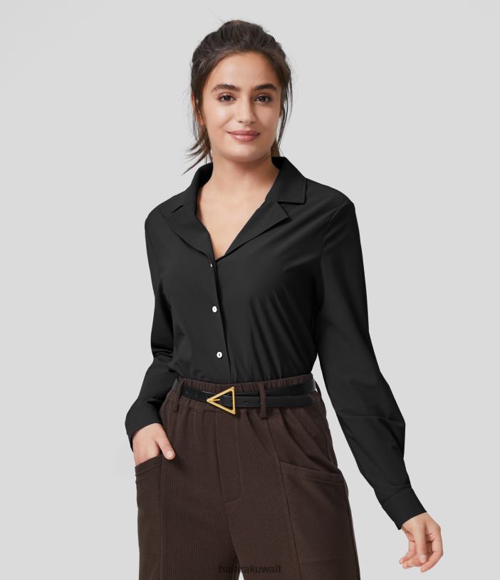 ملابس أسود TDP4N1646 نحيف Halara قميص عمل ذو ياقة مدببة وأكمام طويلة