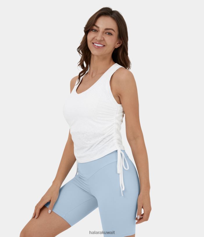 ملابس أبيض TDP4N1650 نحيف Halara سترة علوية كاجوال من قماش الجاكار برباط على شكل حرف U