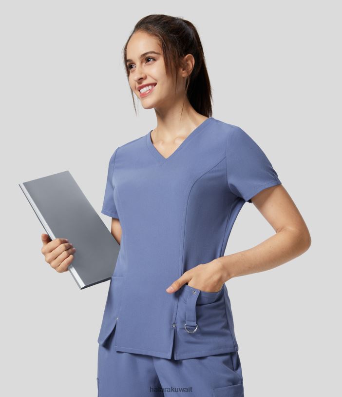 ملابس إبداعي TDP4N1660 نحيف Halara بلوزة عمل بفتحة رقبة على شكل حرف V وجيب جانبي وإبزيم سلسلة مفاتيح وحاشية مقسمة