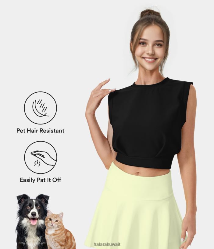 ملابس رياضية أسود TDP4N1673 نحيف Halara قميص باتيتوف فلو مقاوم لشعر الحيوانات الأليفة برقبة دائرية بدون أكمام قصير لليوجا