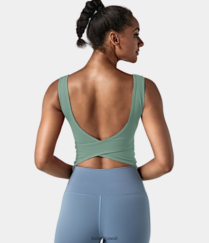 ملابس رياضية التحوط الأخضر TDP4N1674 نحيف Halara بلوزة بدون أكمام للرقص باليه برقبة على شكل حرف U بدون ظهر