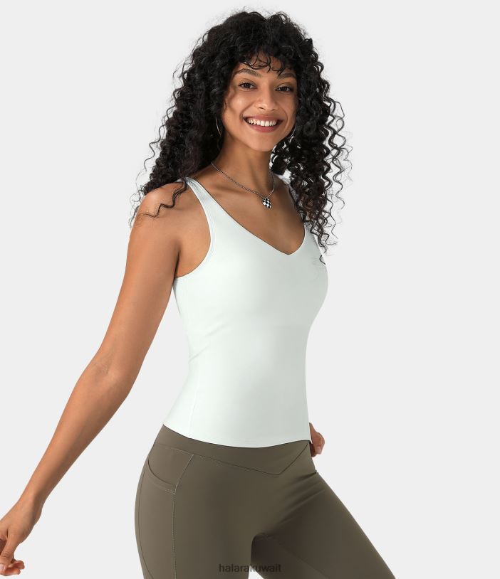 ملابس رياضية أبيض TDP4N1678 نحيف Halara سترة علوية سادة بدون أكمام مبطنة بالقطيفة ورقبة على شكل حرف V من Softlyzero