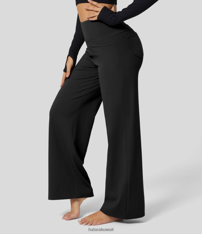 ملابس رياضية أسود TDP4N168 نحيف Halara سراويل يوجا Softlyzero صديقة للبيئة عالية الخصر وجيب خلفي سادة وواسعة الساق