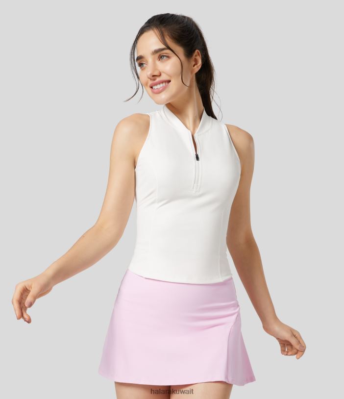 ملابس رياضية أبيض TDP4N1692 نحيف Halara ياقة بيسبول نصف سحاب، قميص جولف نحيف سريع الجفاف