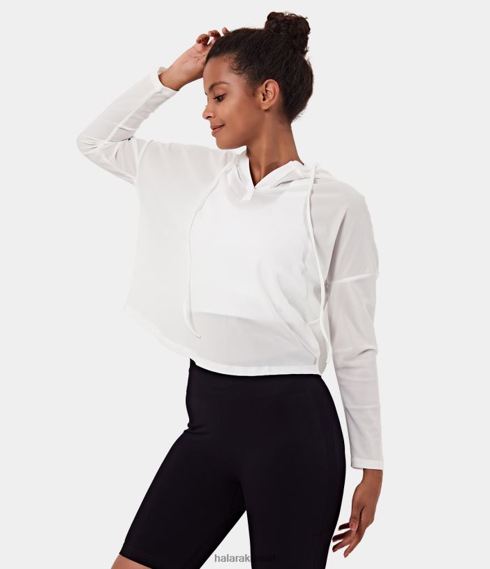 ملابس رياضية أبيض TDP4N1696 نحيف Halara سترة رياضية شفافة برباط وغطاء للرأس - بدون قميص بدون أكمام