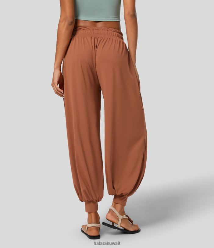 ملابس العنبر البني TDP4N16 نحيف Halara بنطال رياضي كاجوال بجيب جانبي مطوي برباط منخفض الارتفاع