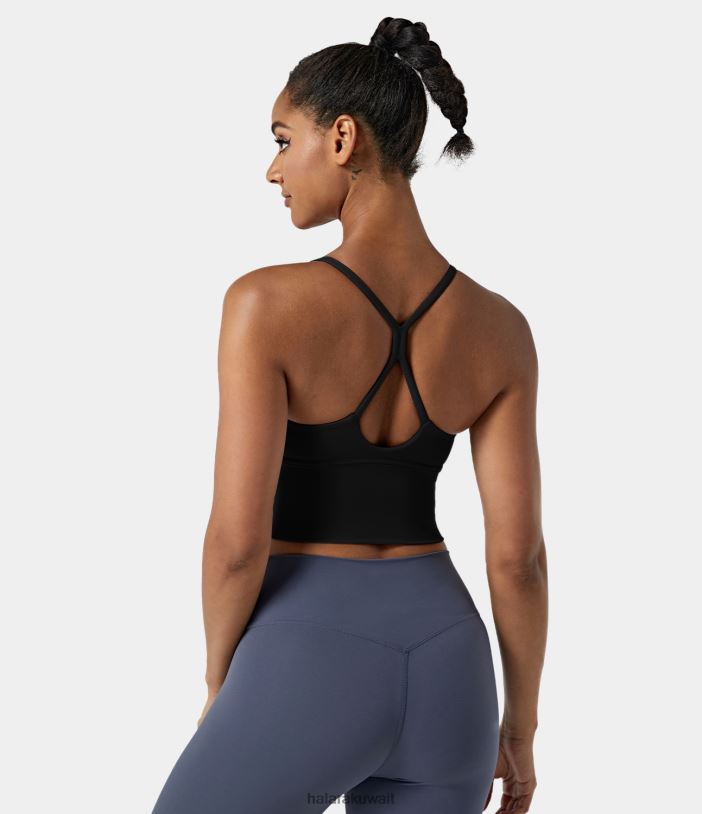 ملابس رياضية أسود TDP4N1701 نحيف Halara سترة علوية بدون أكمام من القطيفة بدون ظهر متقاطعة من Softlyzero