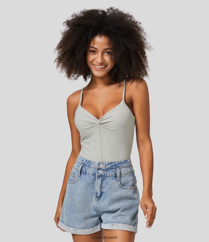 ملابس رياضية المن الحلو TDP4N1708 نحيف Halara بلوزة كامي كاجوال ملتوية برقبة على شكل حرف V