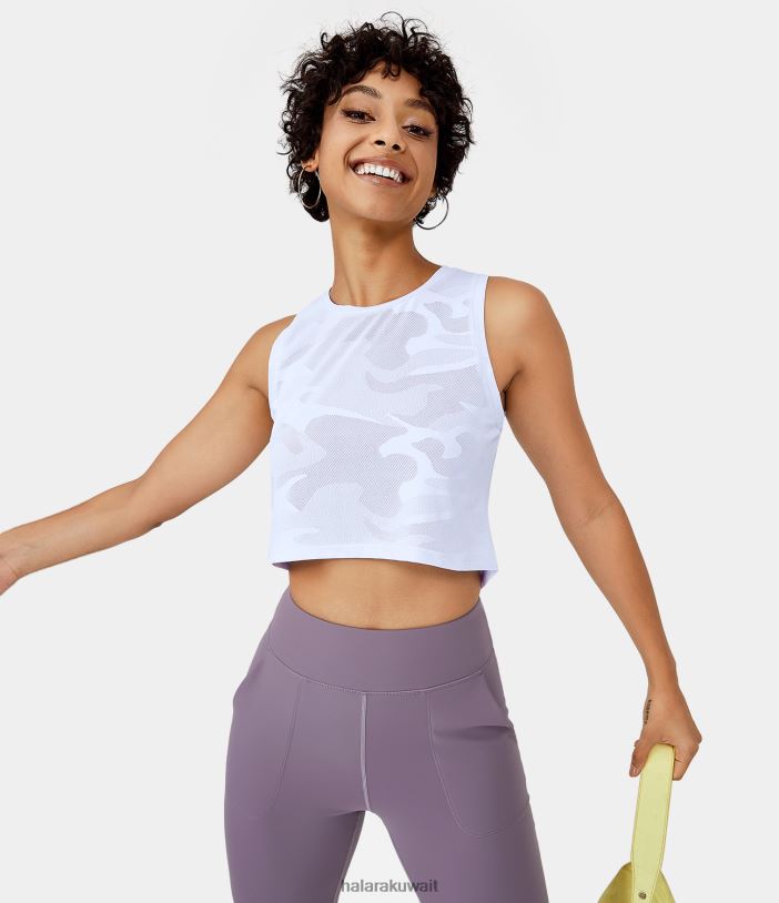 ملابس رياضية أبيض TDP4N1709 نحيف Halara أعلى خزان فضفاض كامو اقتصاص