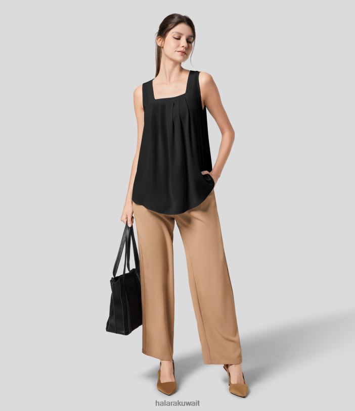 ملابس رياضية أسود TDP4N1718 نحيف Halara بلوزة عمل مطوية برقبة مربعة