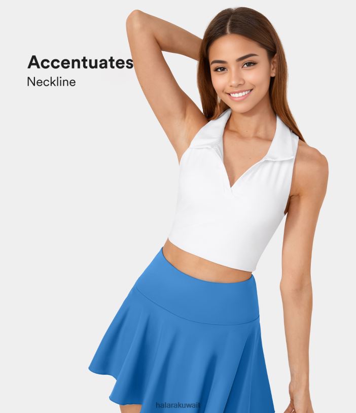 ملابس رياضية أبيض TDP4N1726 نحيف Halara قميص تنس قصير من Softlyzero بياقة Racerback وملمس رائع