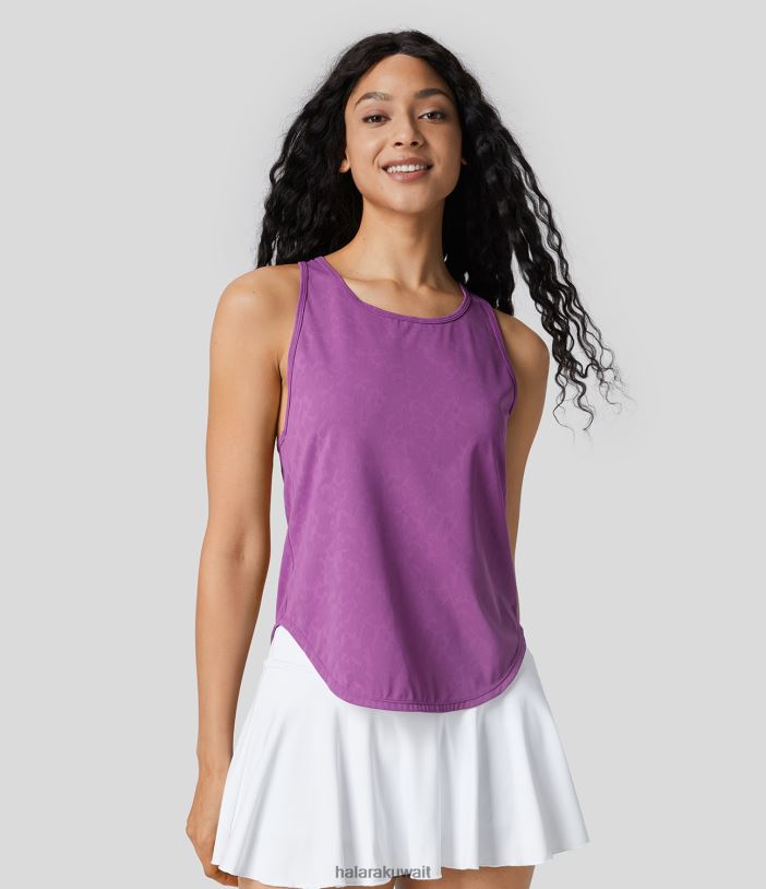 ملابس رياضية صبغة ربطة عنق ذات رائحة أرجوانية TDP4N1736 نحيف Halara قميص بدون أكمام برقبة دائرية وحاشية منحنية من قماش الجاكار المموه ذو ملمس رائع