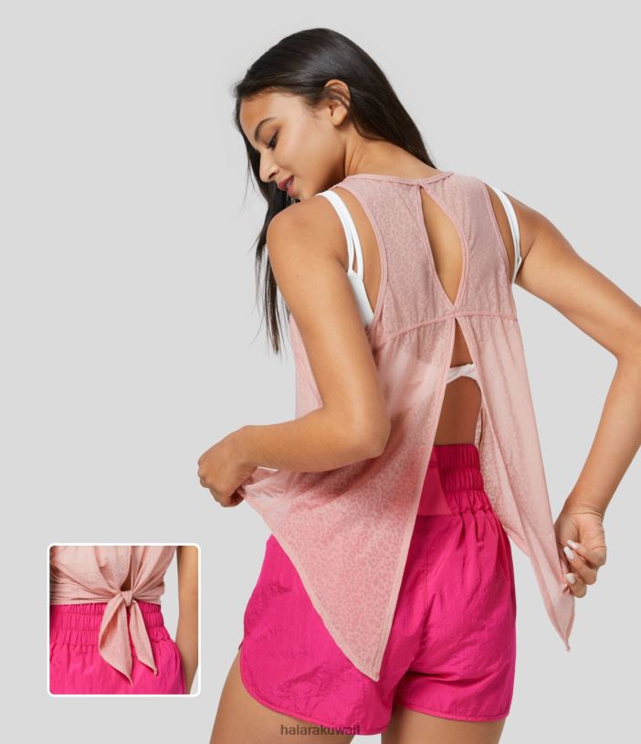 ملابس رياضية ستاردست الوردي TDP4N1739 نحيف Halara قميص علوي بدون أكمام للتمرين من قماش الجاكار بقصة مفتوحة وربطة عنق من الخلف