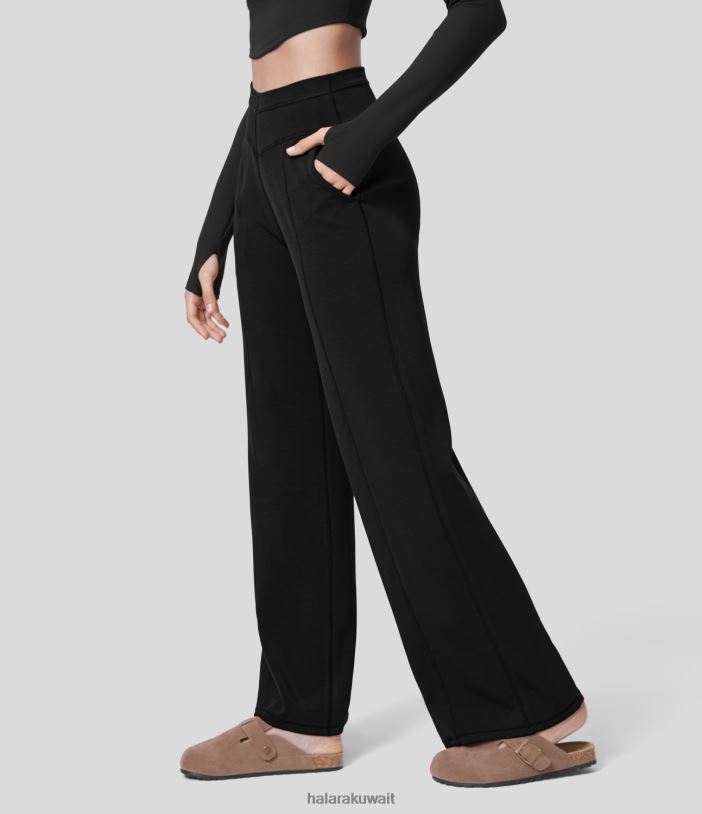 ملابس رياضية أسود TDP4N173 نحيف Halara بنطال كاجوال بخصر عالٍ على شكل حرف V وجيب جانبي وساق واسعة