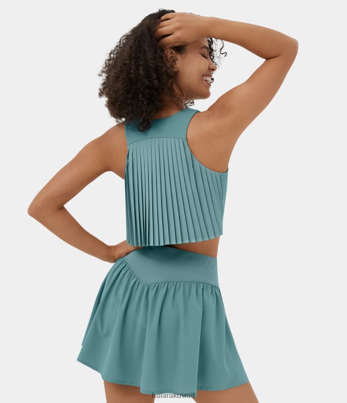 ملابس رياضية القطب الشمالي TDP4N1752 نحيف Halara قميص بدون أكمام كاجوال برقبة على شكل حرف U ومطويات متباينة وسريع الجفاف