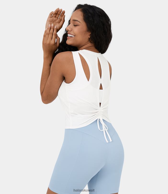 ملابس رياضية أبيض TDP4N1766 نحيف Halara قميص بدون أكمام كاجوال مكشكش برقبة دائرية وظهر مكشوف