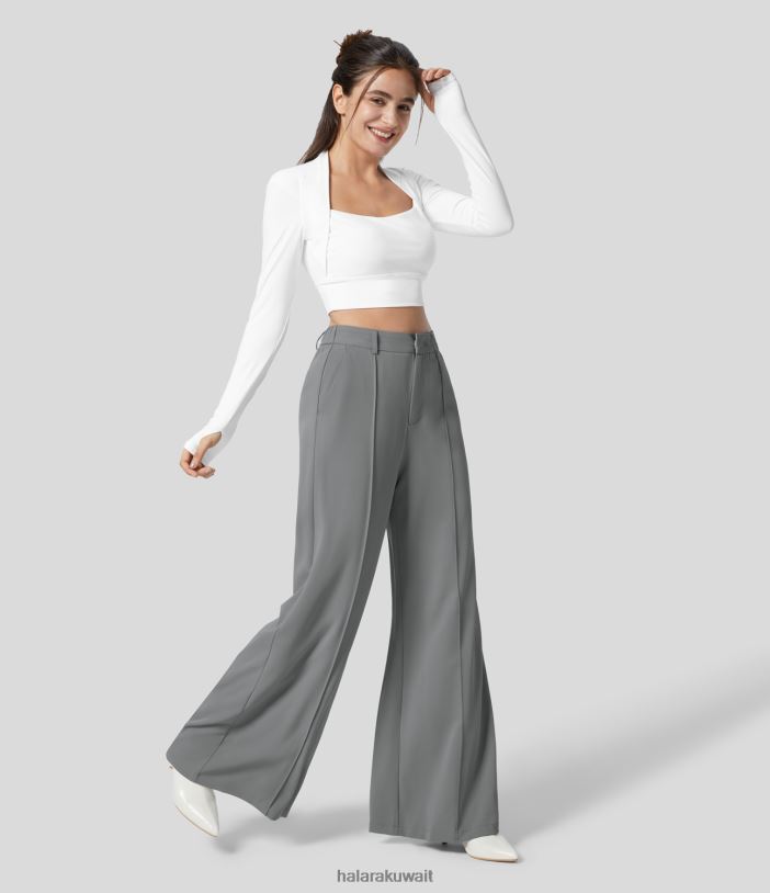 ملابس غريفين TDP4N176 نحيف Halara سروال عمل ذو خصر عالٍ وسحاب جانبي وجيب جانبي واسع الساق
