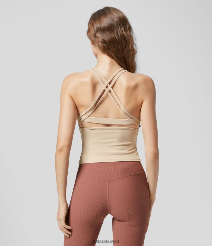 ملابس رياضية الأنجورا TDP4N1773 نحيف Halara تيشيرت يوجا بدون أكمام برقبة دائرية وظهر متقاطع وأشرطة مزدوجة
